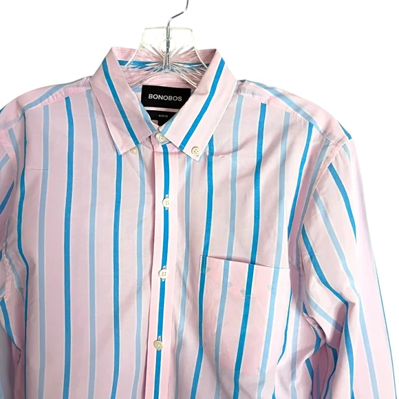 Bonobos Pink & Blue Striped Button-Up Shirt - Size S - Picture 2 of 6